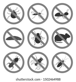 Pest control symbols. Icon set. Vector.