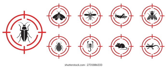Pest Control Target Icons Vector Set Insect Rodent Bug Extermination Symbol Collection