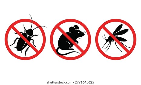 Pest control themed collection with a minimalist black and red style, cockroaches, rodents, mosquitoes, and vermin