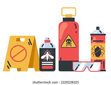 Pest control tools bottle insecticide disinfection abstract concept. Vector graphic design illustration element