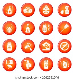 Pest control tools icons set vector red circle isolated on white background 