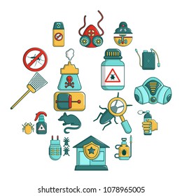 Pest control tools icons set. Cartoon illustration of 16 pest control tools, vector icons for web