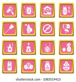 Pest control tools icons set vector pink square isolated on white background 