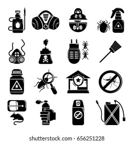 Pest control tools icons set. Simple illustration of 16 pest control tools, vector icons for web