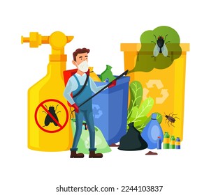 Pest control vector, man exterminating pest illustration