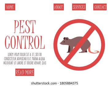 Pest control web banner interface with anti pest sign with rat or mouse, flat vector illustration. Web landing page for pest exterminators in minimal style.