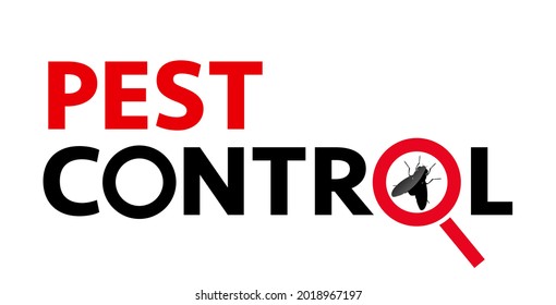 Pest Control Web Banner Such As Insects. Silhouette Of A Fly Under A Magnifying Glass On A White Background 