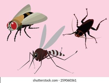 pest fly cockroach mosquito cartoon vector