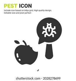 Pest and fruit icon vector with glyph style isolated on white background. Vector illustration bug sign symbol icon concept for digital farming, technology, industry, agriculture and all project