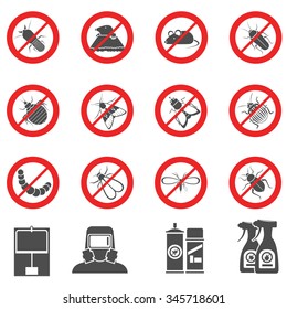 Pest and harmful insects control stop signs set isolated vector illustration