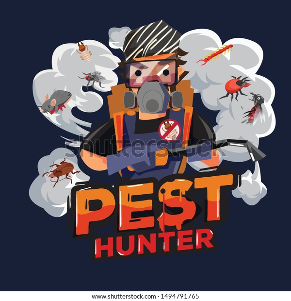 Pest hunter logo design.  Pest Control\
Service Technicians- vector\
illustration