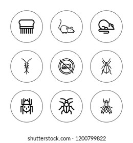 Pest Icon Set. Collection Of 9 Outline Pest Icons With Beetle, Cockroach, Flea, Fly, Rat, Rats, Tarantula Icons. Editable Icons.