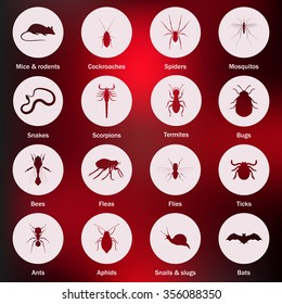 Pest and insect control icons set. Vector EPS8 illustration.