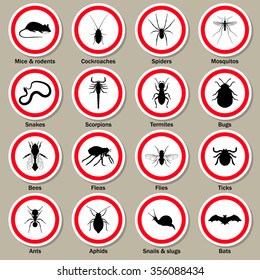 Pest and insect control icons set. Vector EPS10 illustration.