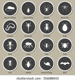 Pest And Insect Control Icons Set. Vector EPS10 Illustration.