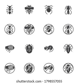 Pest insects vector icons set, modern solid symbol collection, filled style pictogram pack. Signs, logo illustration. Set includes icons as ant, moth, larvae, rodent rat, bug, spider, wasp, arachnid