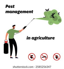 Pest management in agriculture, color vector illustration on white. Can be used for any platform or purpose. Action promotion and advertising mockup. Eps 10