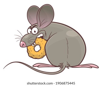 Pest mouse eating snack vector illustration. Cartoon pest mouse series.