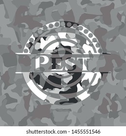 Pest on grey camo texture