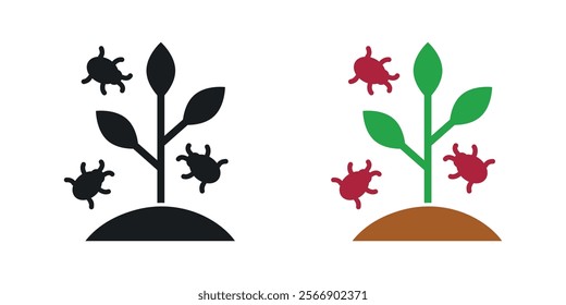 Pest plant icon set in black and colored