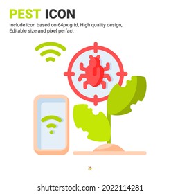 Pest And Plant Icon Vector With Flat Color Style Isolated On White Background. Vector Illustration Parasite Sign Symbol Icon Concept For Digital Farming, Logo, Industry, Agriculture, Apps And Project