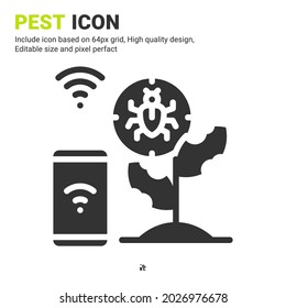 Pest And Plant Icon Vector With Glyph Style Isolated On White Background. Vector Illustration Parasite Sign Symbol Icon Concept For Digital Farming, Logo, Industry, Agriculture, Apps And All Project