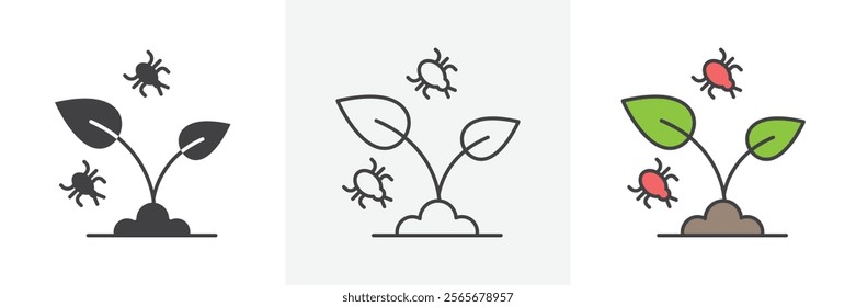 Pest plant icons in black and colored versions