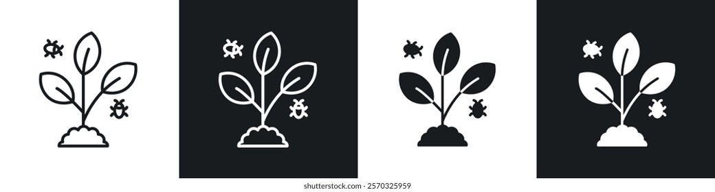 Pest plant icons vectors set in black. line and flat versions