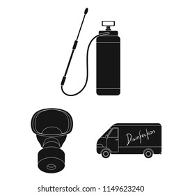 Pest, poison, personnel and equipment black icons in set collection for design. Pest control service vector symbol stock web illustration.