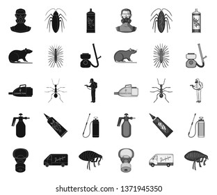 Pest, poison, personnel and equipment black.mono icons in set collection for design. Pest control service vector symbol stock web illustration.