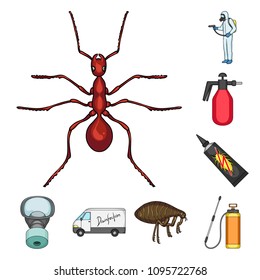 Pest, poison, personnel and equipment cartoon icons in set collection for design. Pest control service vector symbol stock web illustration.