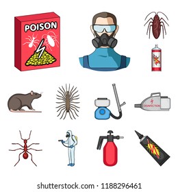 Pest, poison, personnel and equipment cartoon icons in set collection for design. Pest control service vector symbol stock web illustration.