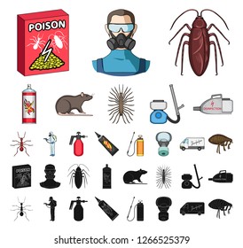Pest, poison, personnel and equipment cartoon, black icons in set collection for design. Pest control service vector symbol stock web illustration.