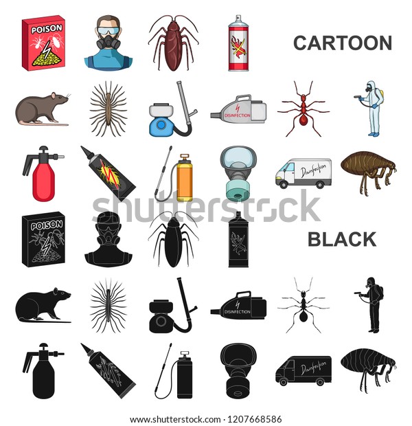 Pest, poison, personnel and equipment\
cartoon icons in set collection for design. Pest control service\
vector symbol stock web\
illustration.
