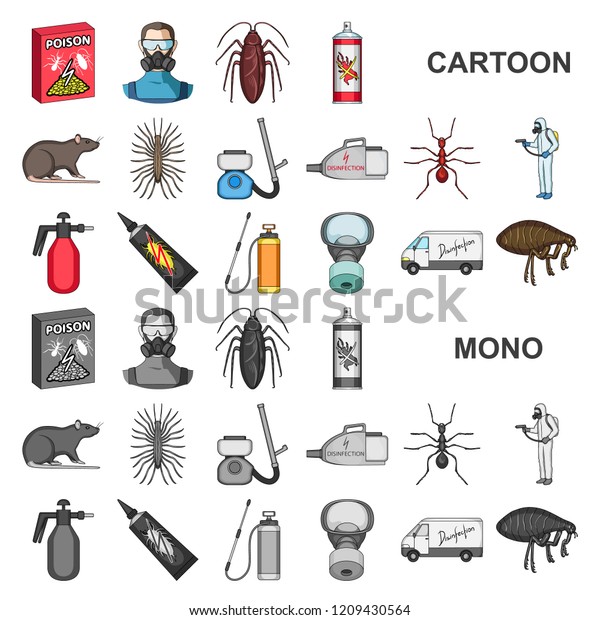 Pest, poison, personnel and equipment\
cartoon icons in set collection for design. Pest control service\
vector symbol stock web\
illustration.