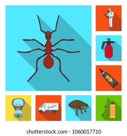 Pest, poison, personnel and equipment flat icons in set collection for design. Pest control service vector symbol stock web illustration.