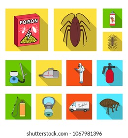 Pest, poison, personnel and equipment flat icons in set collection for design. Pest control service vector symbol stock web illustration.