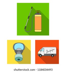 Pest, poison, personnel and equipment flat icons in set collection for design. Pest control service vector symbol stock web illustration.