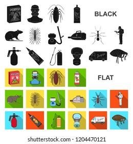 Pest, poison, personnel and equipment flat icons in set collection for design. Pest control service vector symbol stock web illustration.