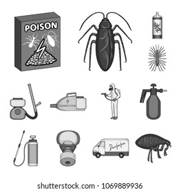 Pest, poison, personnel and equipment monochrome icons in set collection for design. Pest control service vector symbol stock web illustration.