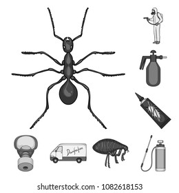 Pest, poison, personnel and equipment monochrome icons in set collection for design. Pest control service vector symbol stock web illustration.