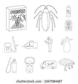 Pest, poison, personnel and equipment outline icons in set collection for design. Pest control service vector symbol stock web illustration.