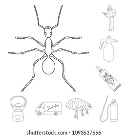 Pest, poison, personnel and equipment outline icons in set collection for design. Pest control service vector symbol stock web illustration.