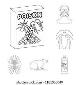 Pest, poison, personnel and equipment outline icons in set collection for design. Pest control service vector symbol stock web illustration.