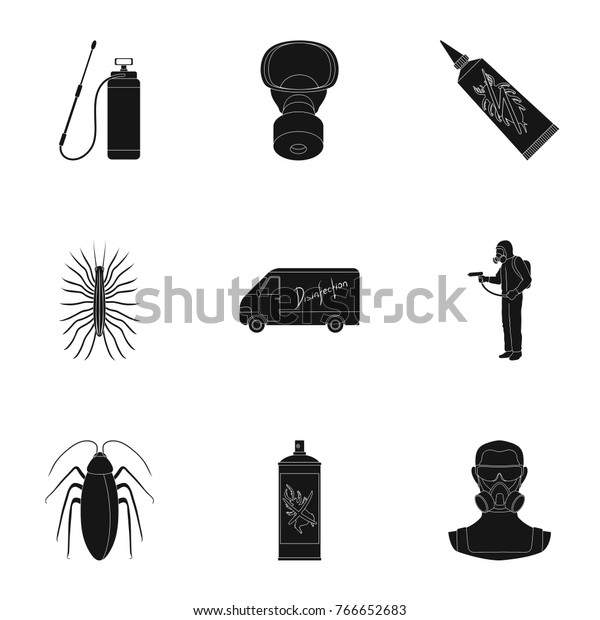 Pest, poison, personnel and various
equipment black icons in set collection for design. Pest control
service vector symbol stock web
illustration.