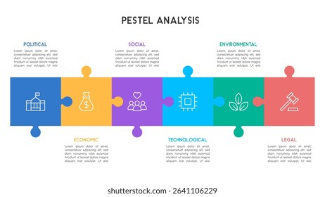PESTEL Analysis Infographic with Interconnected Puzzle Pieces and Business Icons Vector Illustration