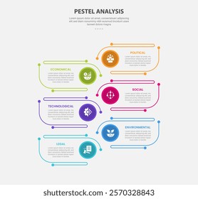 PESTEL analysis infographic outline style with 6 point template with creative round rectangle with circle badge for slide presentation vector