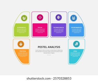 PESTEL analysis infographic outline style with 6 point template with creative table box container with u shape base for slide presentation vector