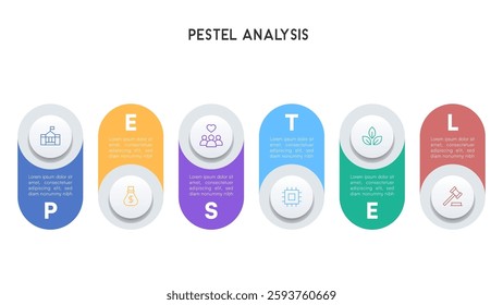 PESTEL Analysis Infographic with Vertical Oval Shapes and Gradient Colors Vector Illustration