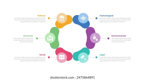 PESTEL analysis infographics template diagram with cycle circular round bubble and circle badge with 6 point step creative design for slide presentation vector